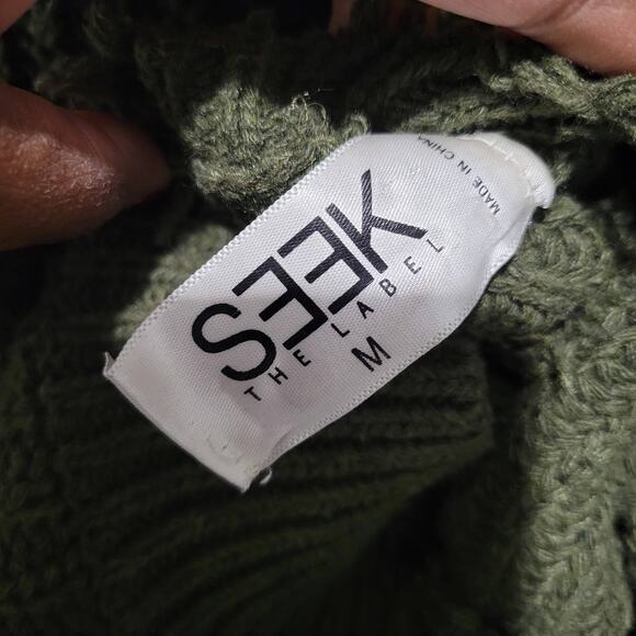 Seek the Label Distressed Sweater Olive Green Ribbed Knit Pullover Size Medium - Picture 10 of 13